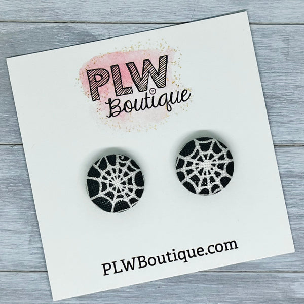 Spider Web Fabric Button Earrings