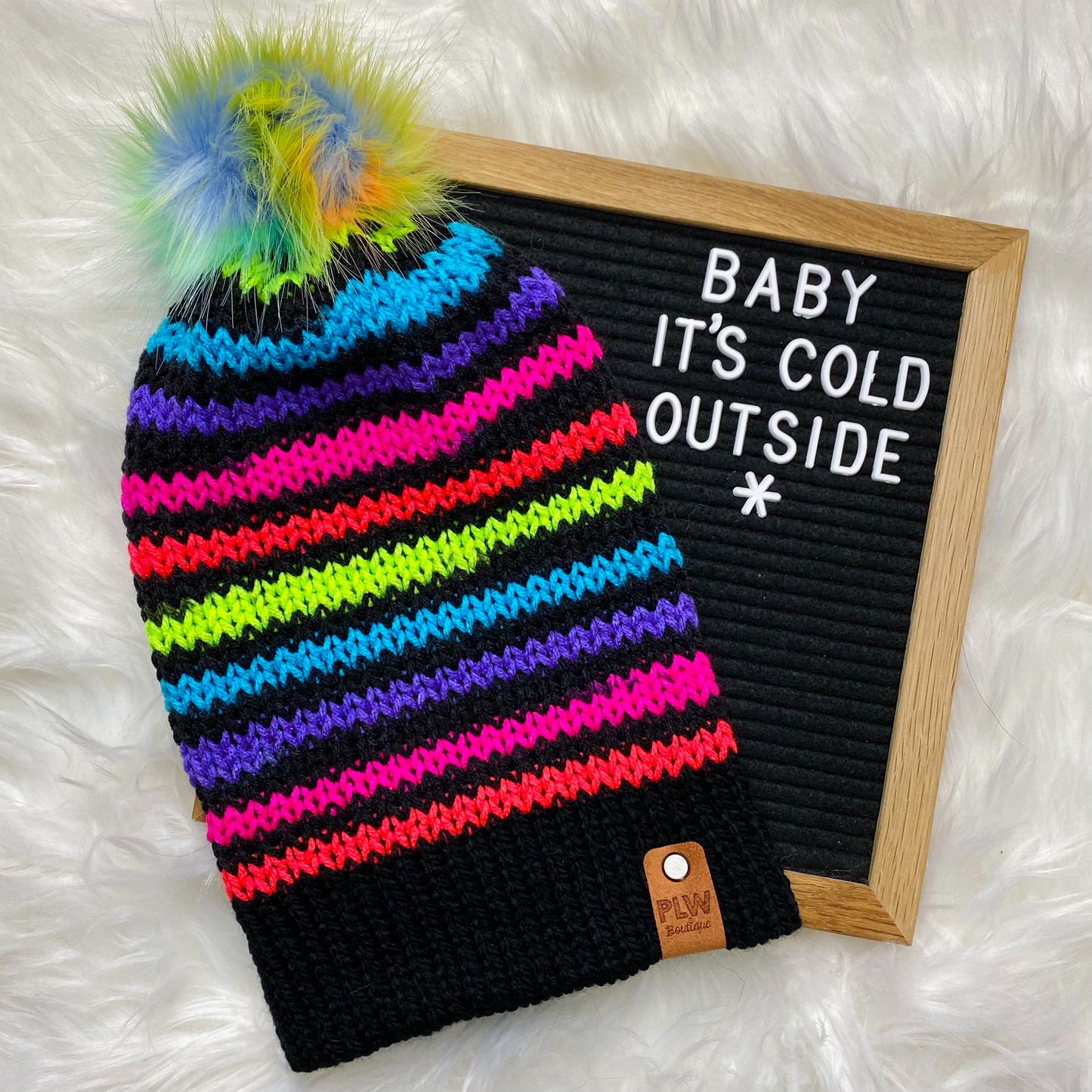 Neon Stripe Slouchy Beanie